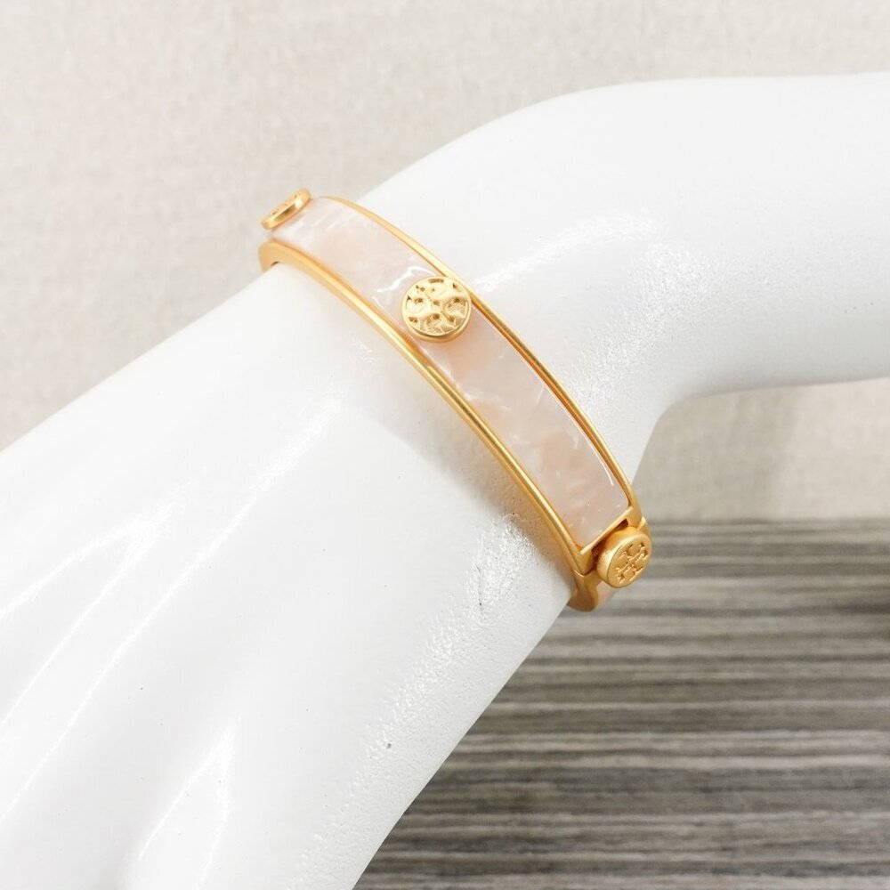 Tory Burch Miller Semiprecious Hinge Studded Bracelet Mother of Pearl OS - Picture 7 of 14